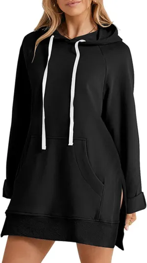 New The Warmy Oversized Hoodie, Hoodie Dress For Women With Pockets, Casual Pullover Sweatshirt Long Sleeve Split Hem