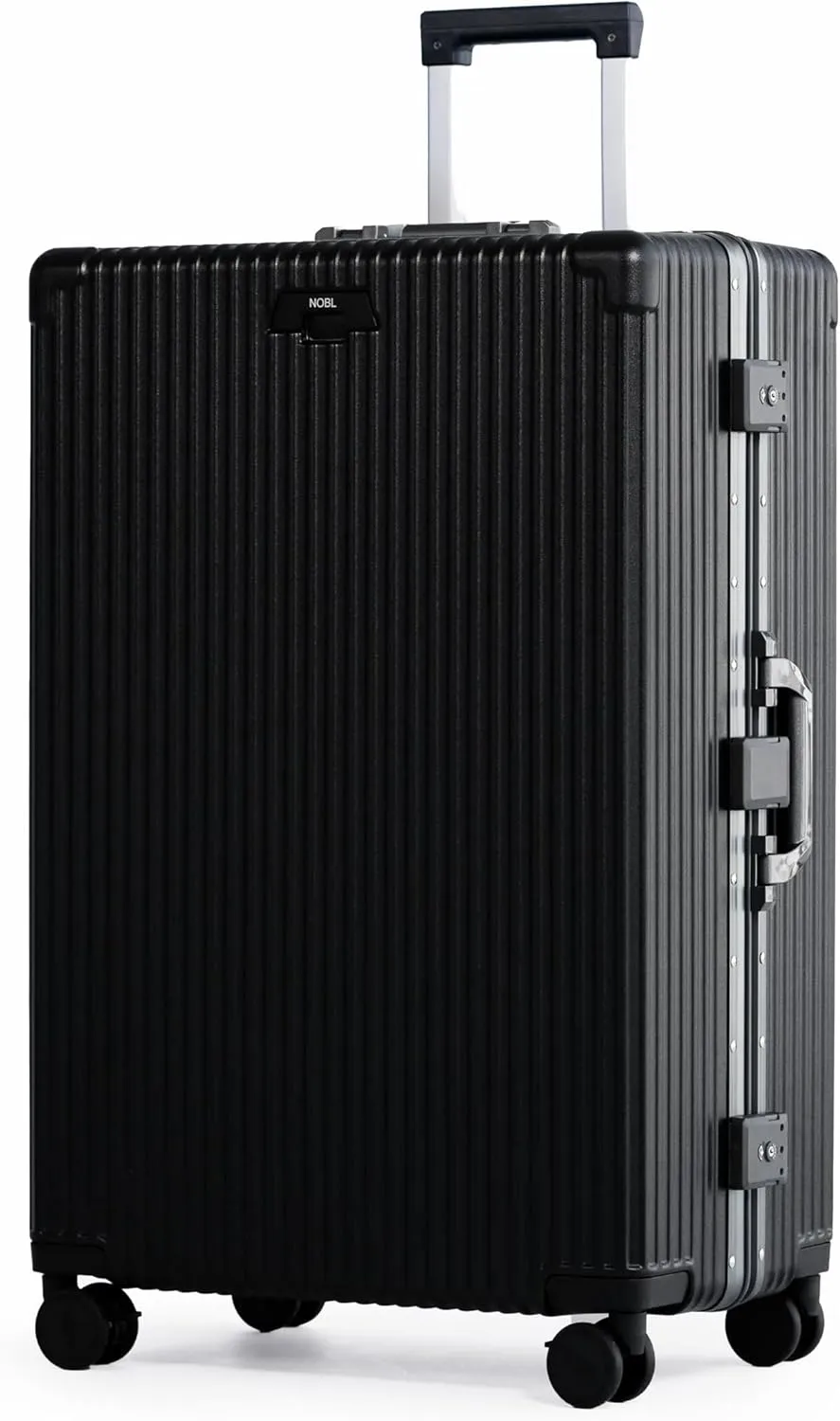 Nobl Travel Zipperless Check In Suitcase - Aluminum Frame, Check In luggage 30.25x20x12 Airline Approved by Noble Travel - Unbreakable Polycarbonate Shell - Dual TSA Locks, 360 Spinner Wheels - Black