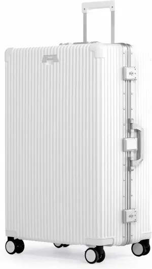 Nobl Travel Zipperless Check In Suitcase - Aluminum Frame, Check In luggage 30.25x20x12 Airline Approved by Noble Travel - Unbreakable Polycarbonate Shell - Dual TSA Locks, 360 Spinner Wheels - White