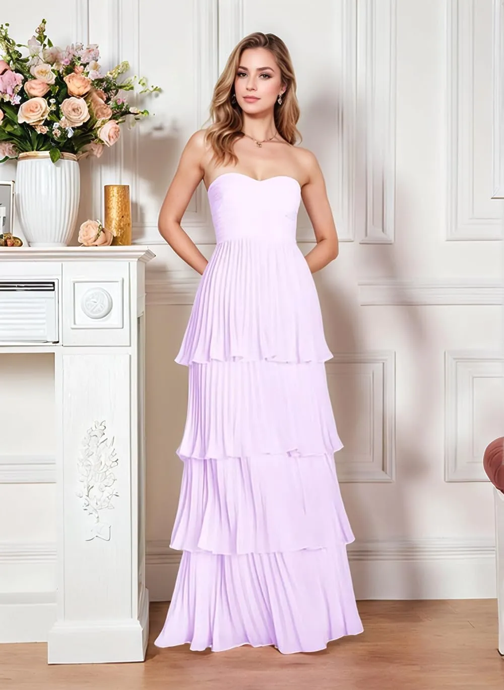 Off Shoulder Chiffon Prom Dresses 2025 for Women Sweetheart Tiered Ruched Formal Evening Party Dresses