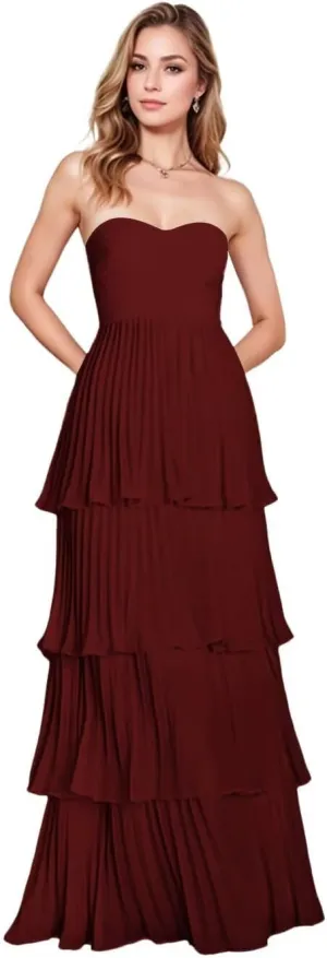 Off Shoulder Chiffon Prom Dresses 2025 for Women Sweetheart Tiered Ruched Formal Evening Party Dresses