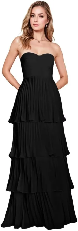 Off Shoulder Chiffon Prom Dresses 2025 for Women Sweetheart Tiered Ruched Formal Evening Party Dresses