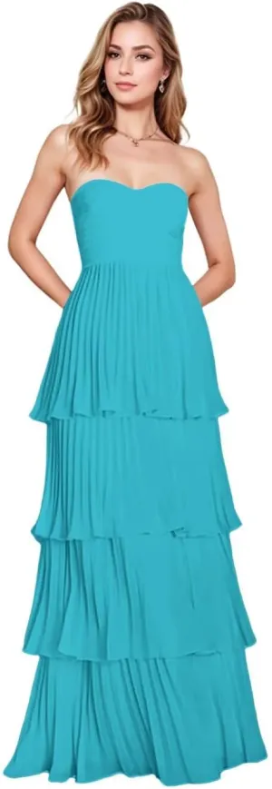 Off Shoulder Chiffon Prom Dresses 2025 for Women Sweetheart Tiered Ruched Formal Evening Party Dresses