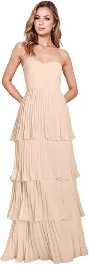 Off Shoulder Chiffon Prom Dresses 2025 for Women Sweetheart Tiered Ruched Formal Evening Party Dresses