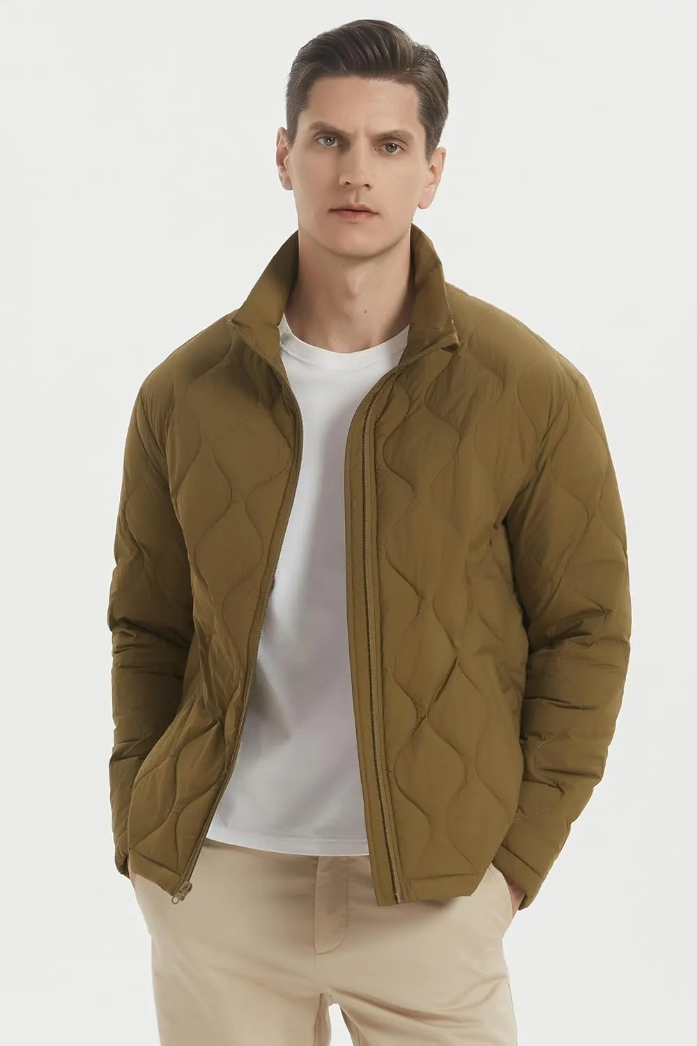 Orolay Men's Lightweight Quilted Bomber Jackets Full Zip Winter Down Coat Water Repellent Casual Outerwear