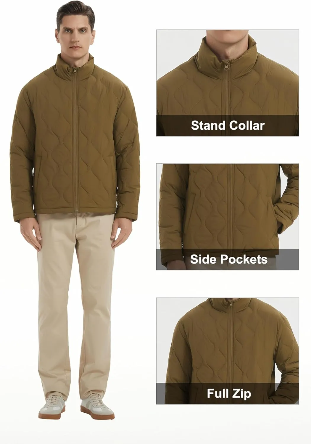 Orolay Men's Lightweight Quilted Bomber Jackets Full Zip Winter Down Coat Water Repellent Casual Outerwear