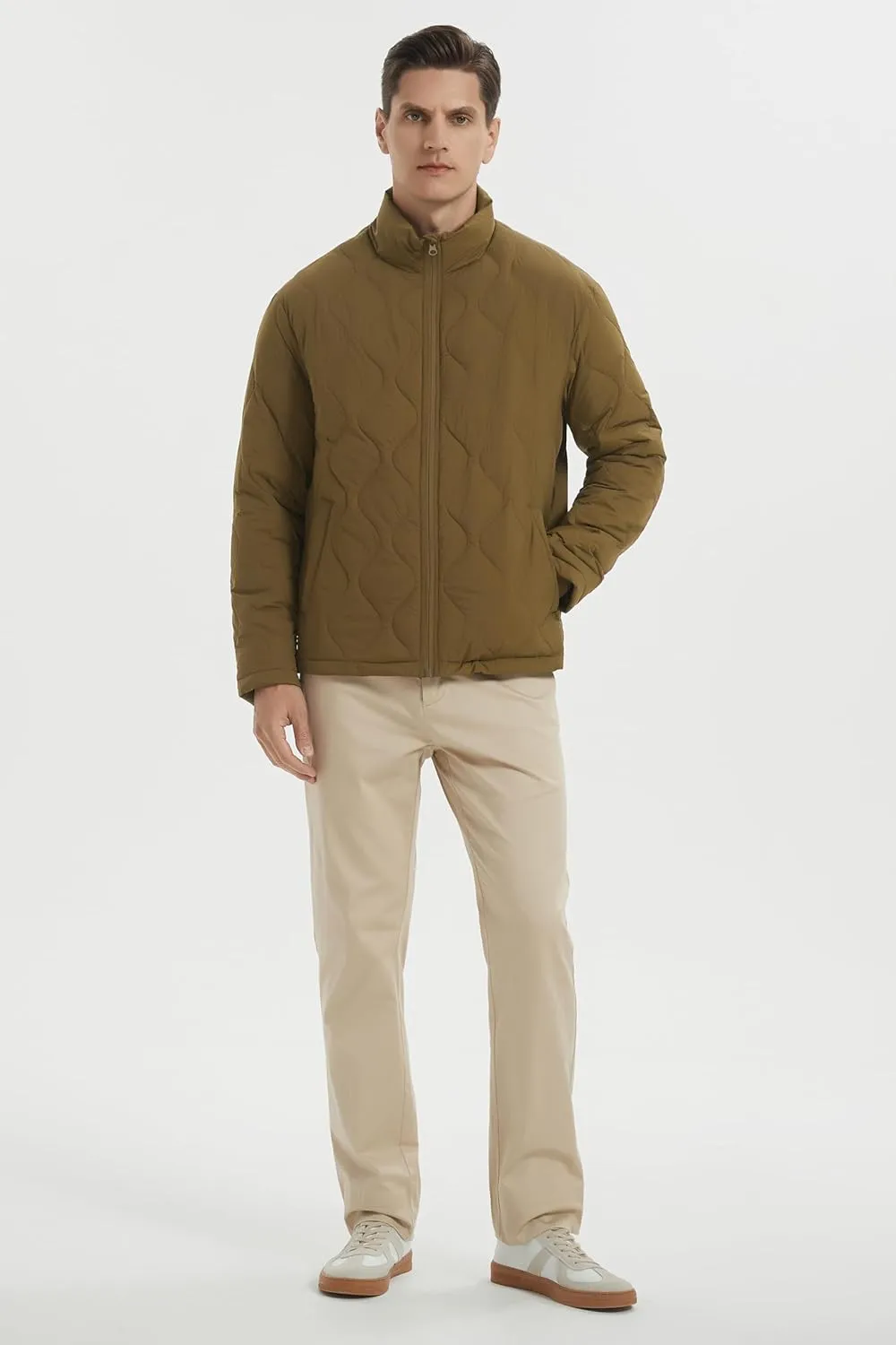 Orolay Men's Lightweight Quilted Bomber Jackets Full Zip Winter Down Coat Water Repellent Casual Outerwear