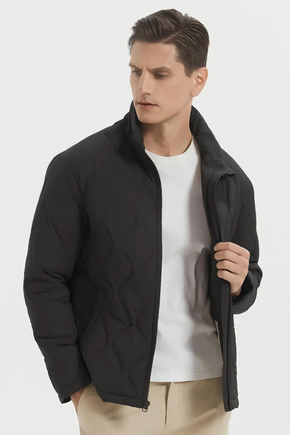Orolay Men's Lightweight Quilted Bomber Jackets Full Zip Winter Down Coat Water Repellent Casual Outerwear
