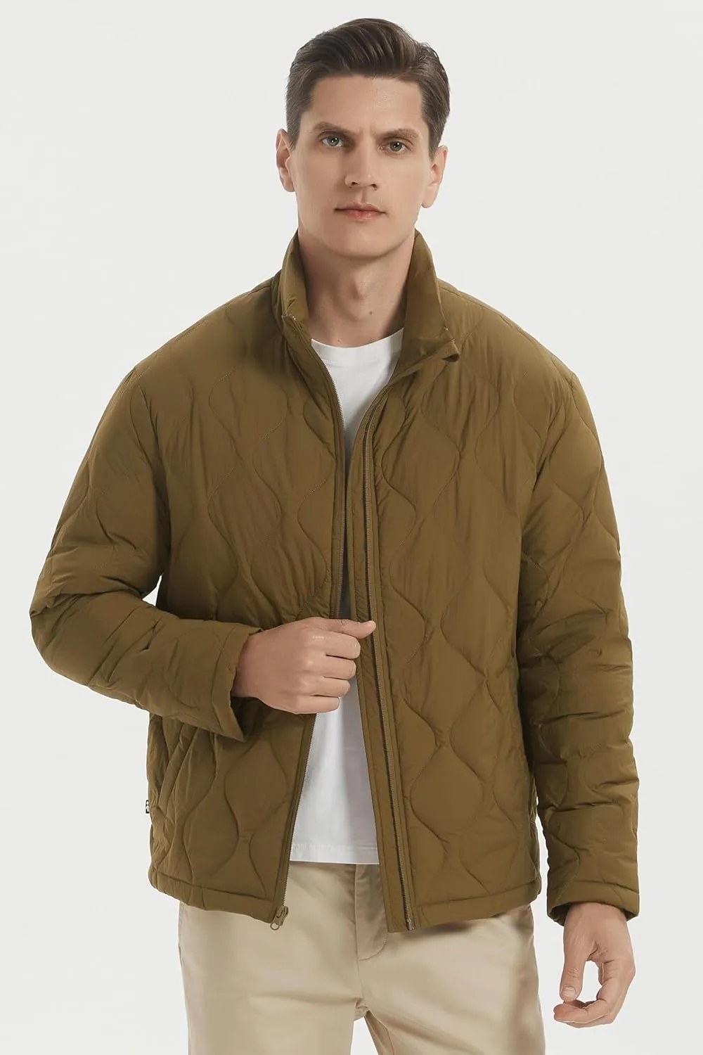 Orolay Men's Lightweight Quilted Bomber Jackets Full Zip Winter Down Coat Water Repellent Casual Outerwear