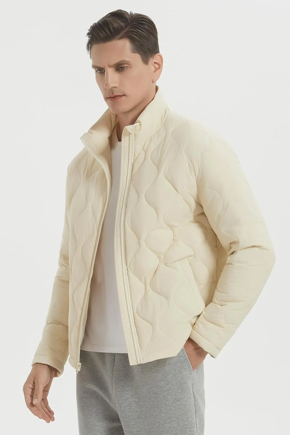 Orolay Men's Lightweight Quilted Bomber Jackets Full Zip Winter Down Coat Water Repellent Casual Outerwear