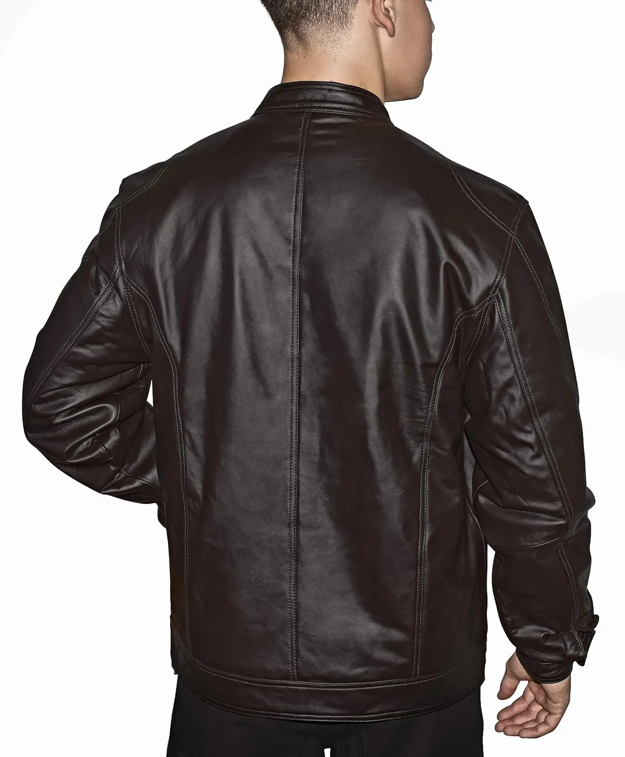 Outfitters Men's Genuine Leather Jacket Multi Pocket Racing Jacket Motorcycle Jacket