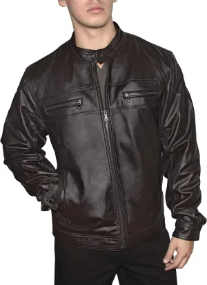 Outfitters Men's Genuine Leather Jacket Multi Pocket Racing Jacket Motorcycle Jacket