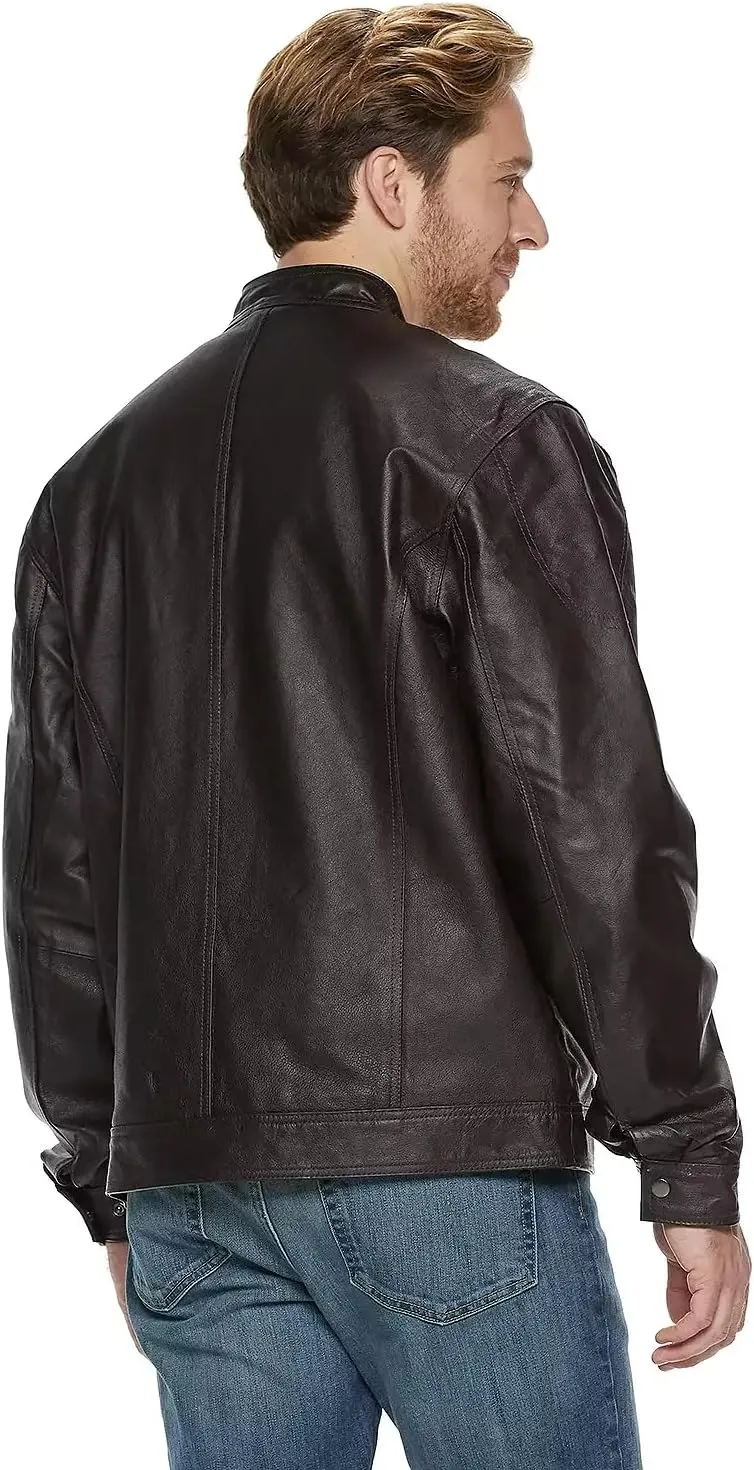 Outfitters Men's Genuine Leather Jacket Multi Pocket Racing Jacket Motorcycle Jacket