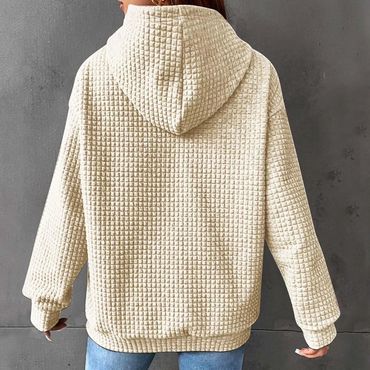 Oversized Hoodies for Women Trendy Casual Waffle Sweatshirt Y2k Drawstring Long Sleeve Pullover Cute Hoodie w/Pockets