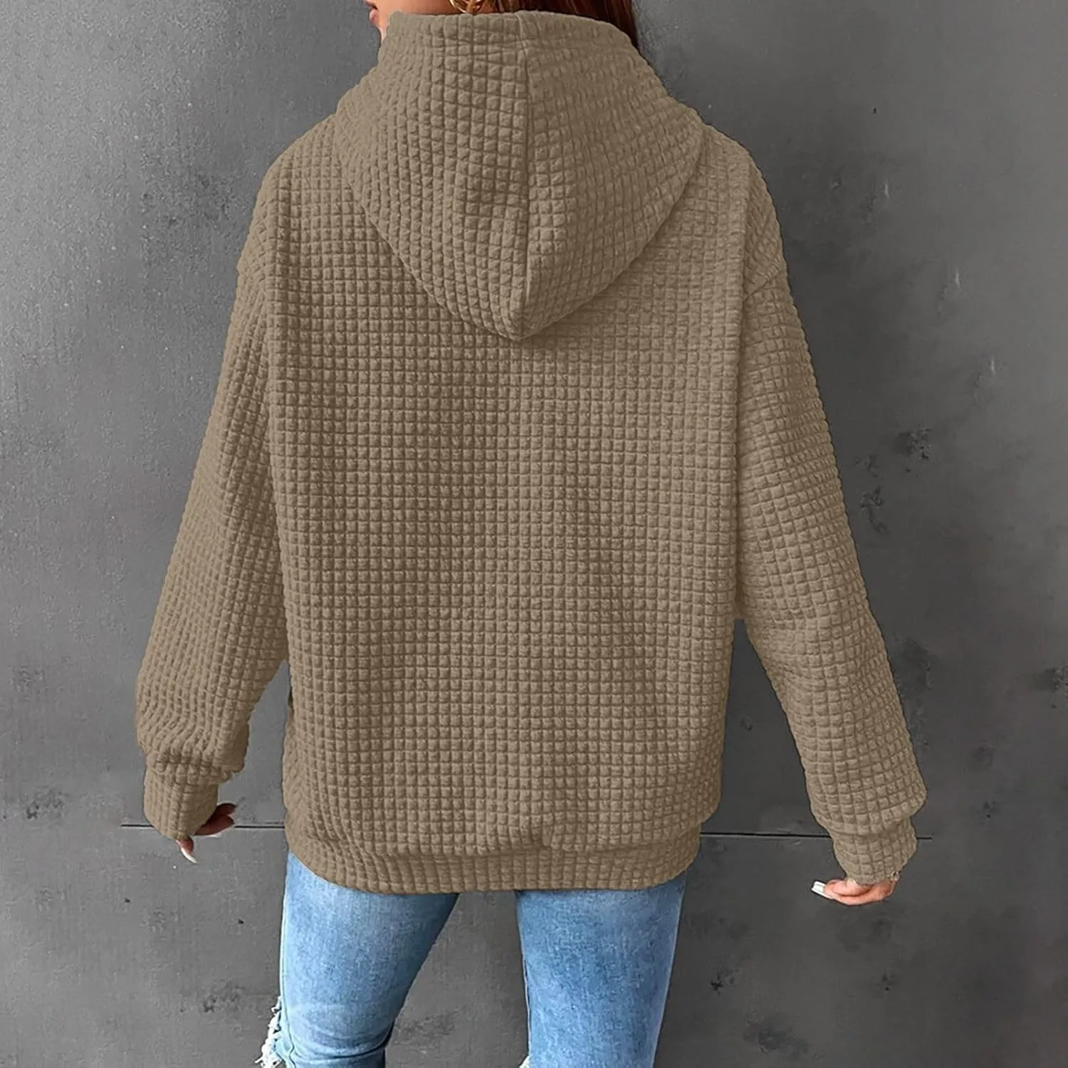 Oversized Hoodies for Women Trendy Casual Waffle Sweatshirt Y2k Drawstring Long Sleeve Pullover Cute Hoodie w/Pockets