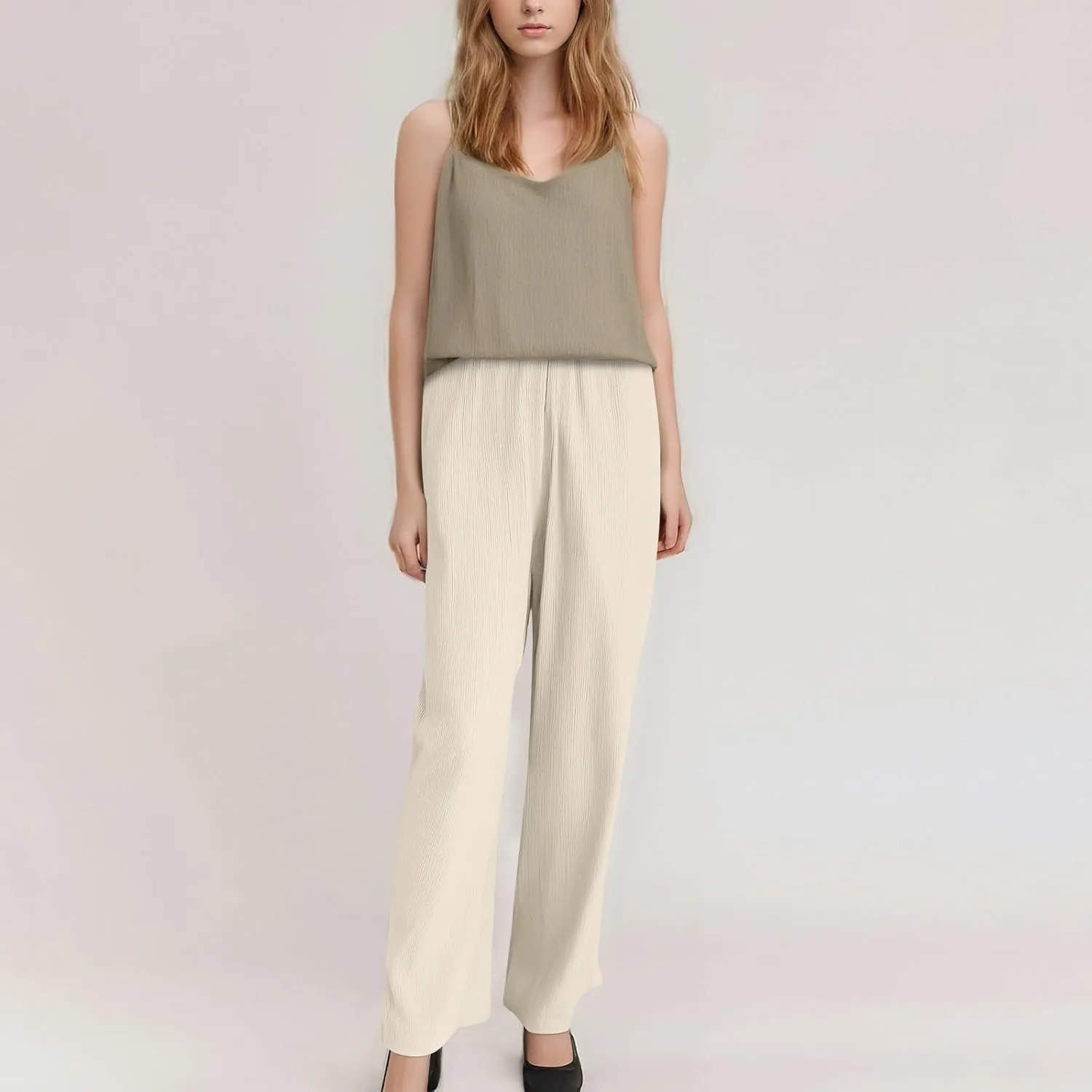 Oversized Wide Leg Pants Woman Baggy Elastic High Waisted Linen Trousers Pants Summer Boho Flowy Pants with Pockets
