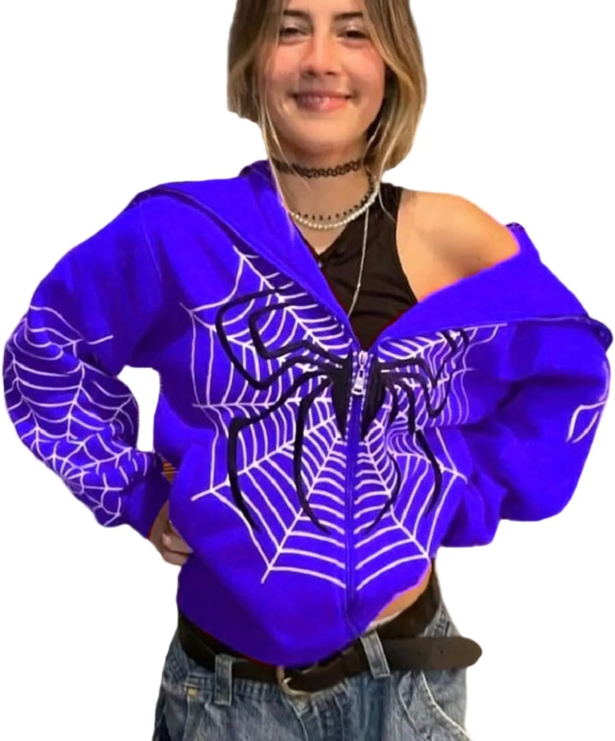 Oversized Zip up Hoodie for Women,Womens Y2k Zip Up Spider Graphic Hoodie,Halloween Rhinestone Oversized Hoodies