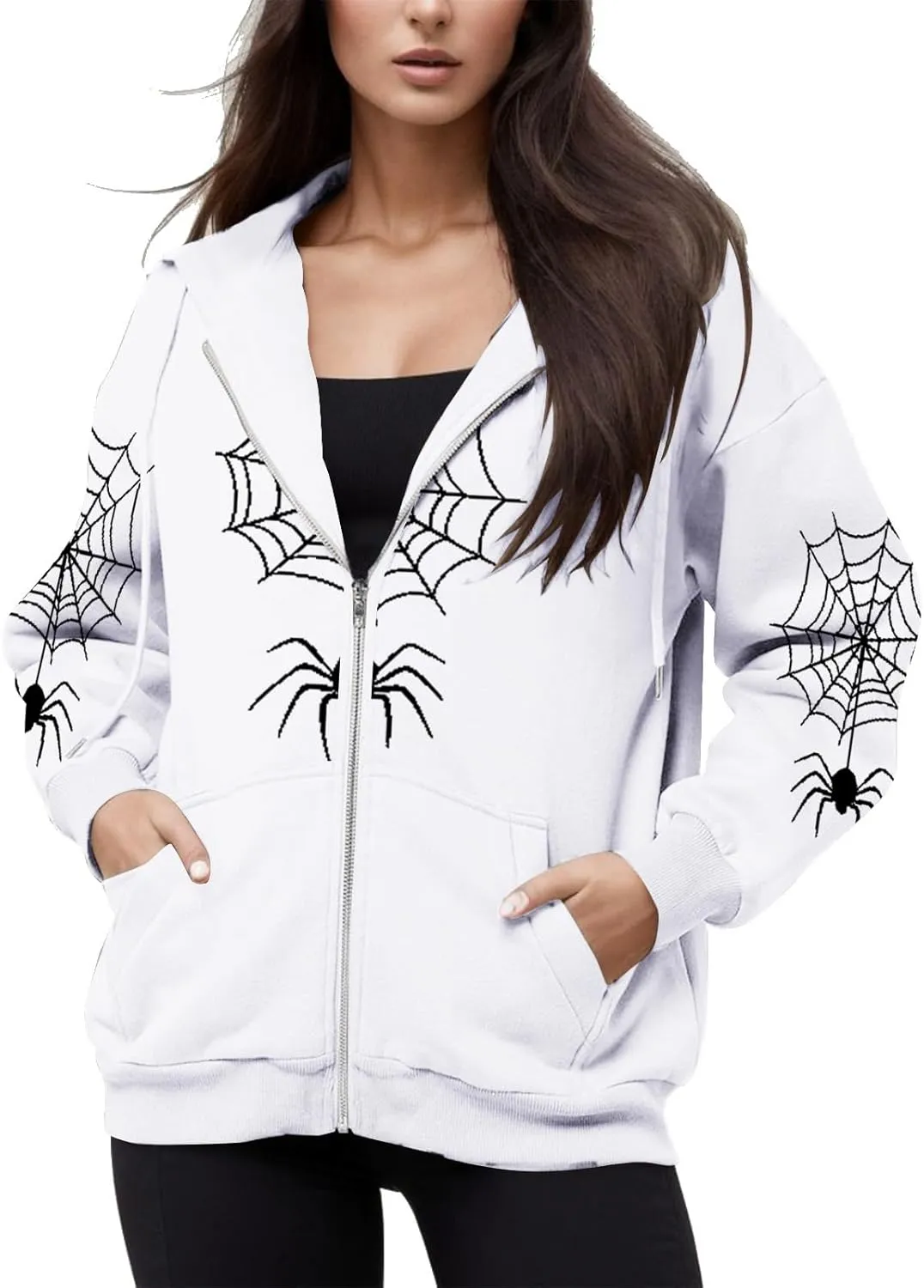 Oversized Zip up Hoodie for Women,Womens Y2k Zip Up Spider Graphic Hoodie,Halloween Rhinestone Oversized Hoodies