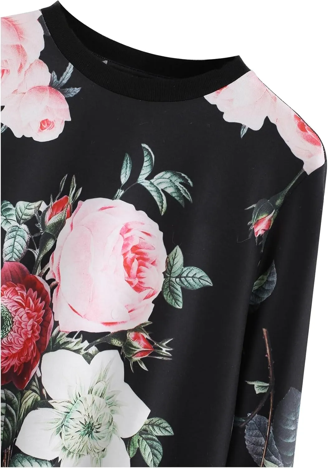 OYOANGLE Women's Casual Flower Print Long Sleeve Round Neck Pullover Sweatshirt Top