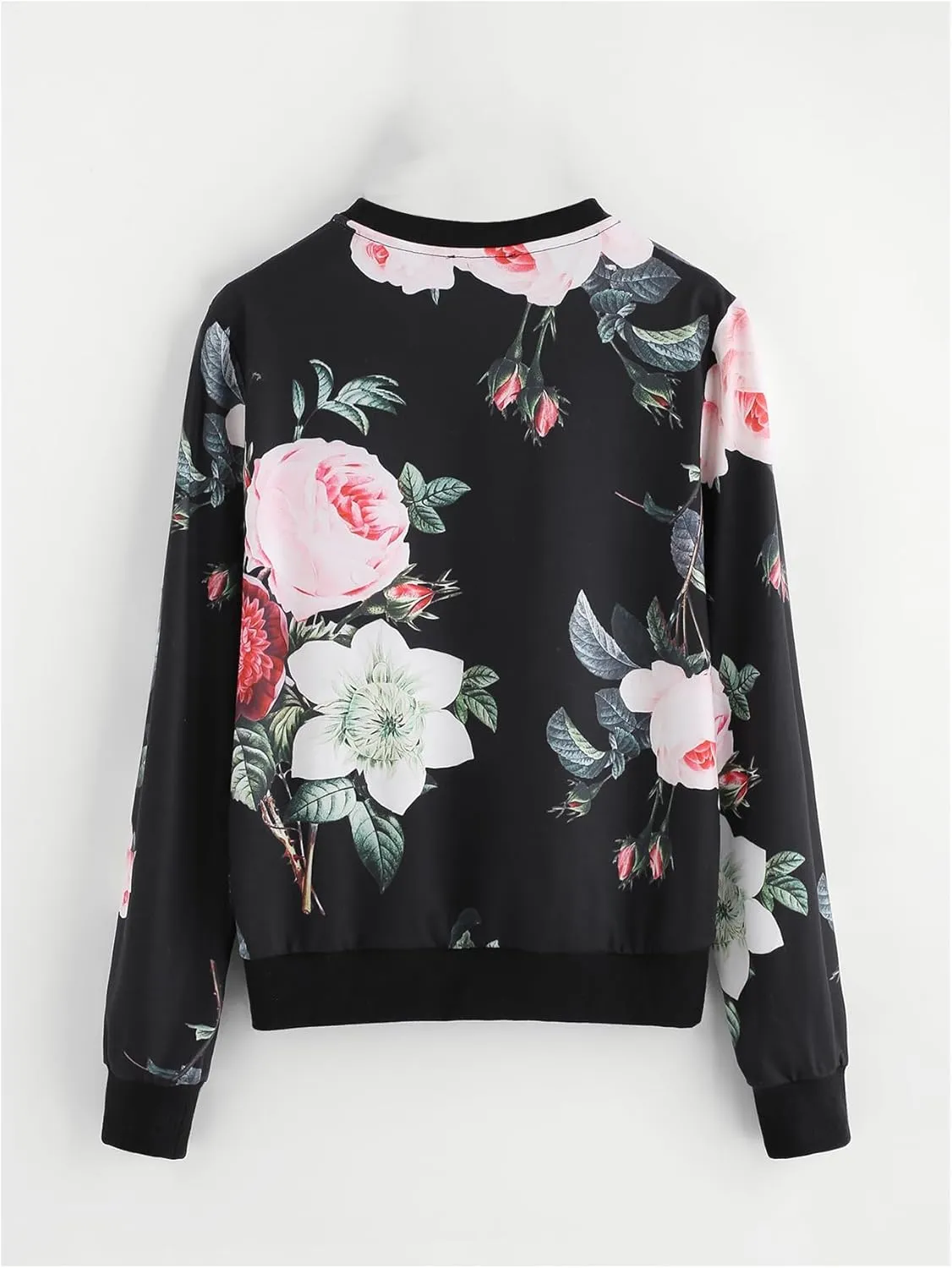 OYOANGLE Women's Casual Flower Print Long Sleeve Round Neck Pullover Sweatshirt Top
