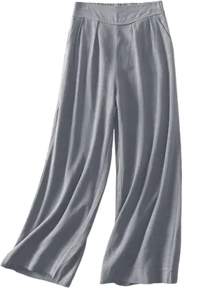 Palazzo Pants for Women Elastic High Waisted Pants Summer Linen Wide Leg Lounge Trousers Sporty Joggers