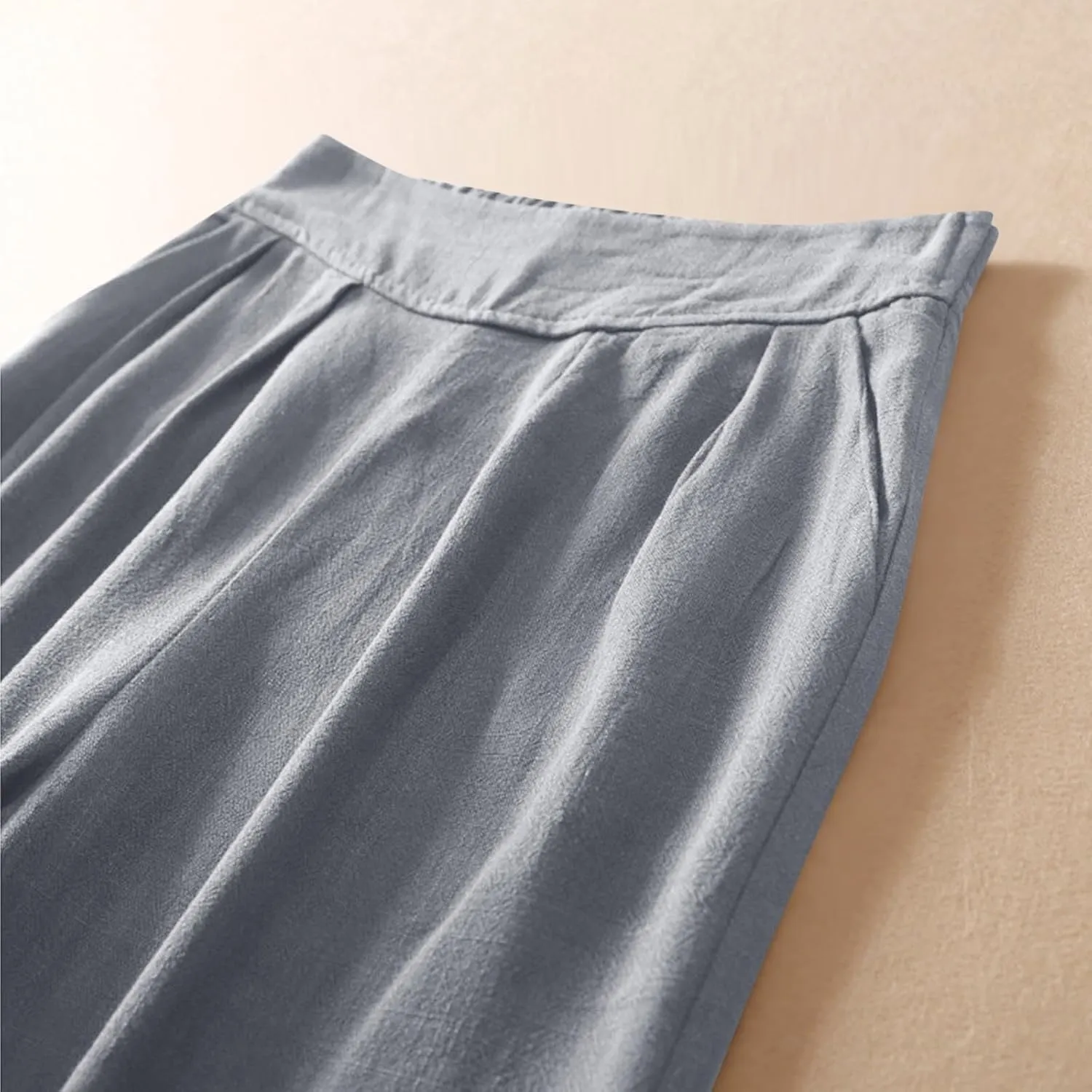 Palazzo Pants for Women Elastic High Waisted Pants Summer Linen Wide Leg Lounge Trousers Sporty Joggers