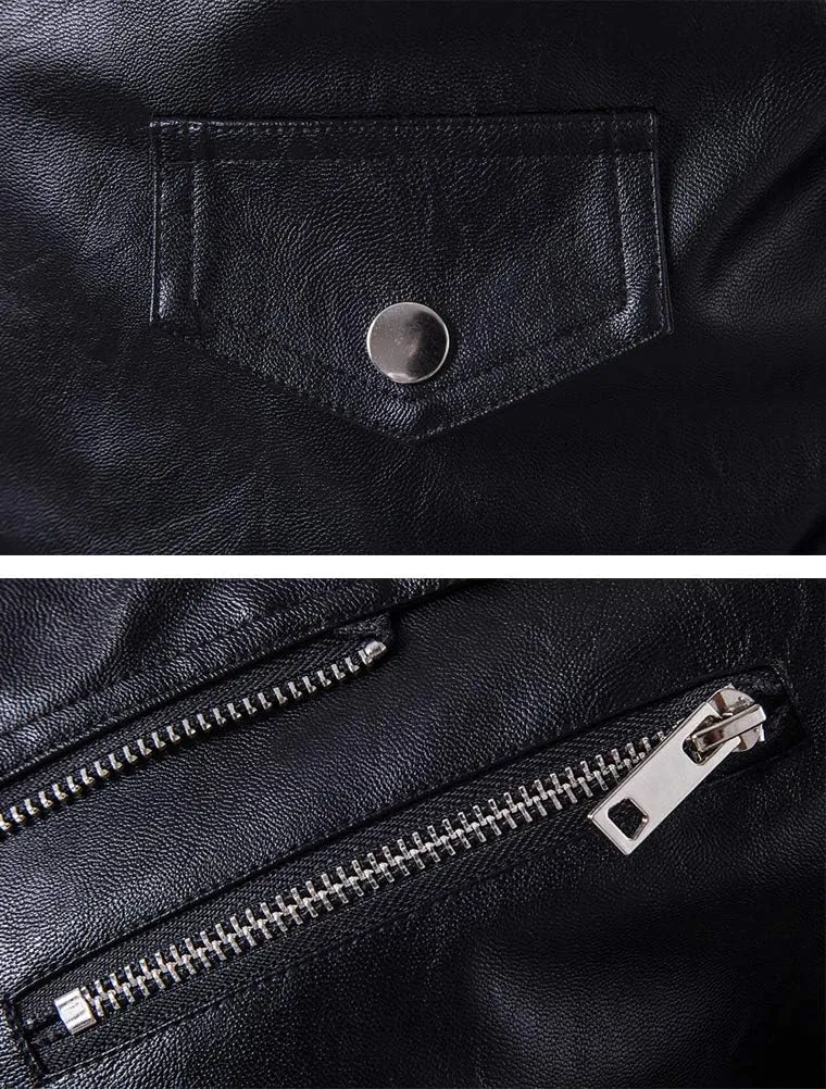 PASOK Men's PU Leather Jacket Causal Belted Faux Leather Motorcycle Jacket Zipper Biker Coat