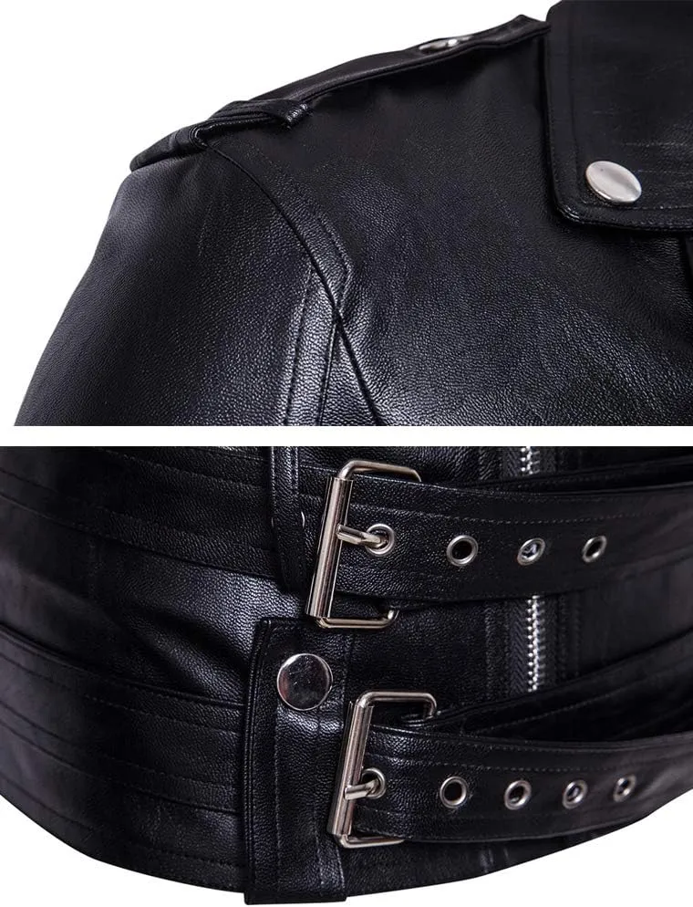 PASOK Men's PU Leather Jacket Causal Belted Faux Leather Motorcycle Jacket Zipper Biker Coat