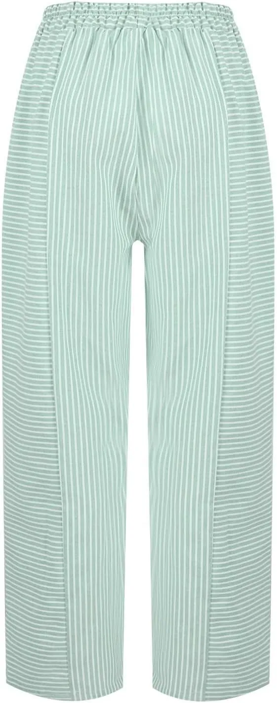 Petite Linen Pants for Women Geometric Texture Cotton Linen Casual Pants Loose Fit Drawstring Trousers with Pockets