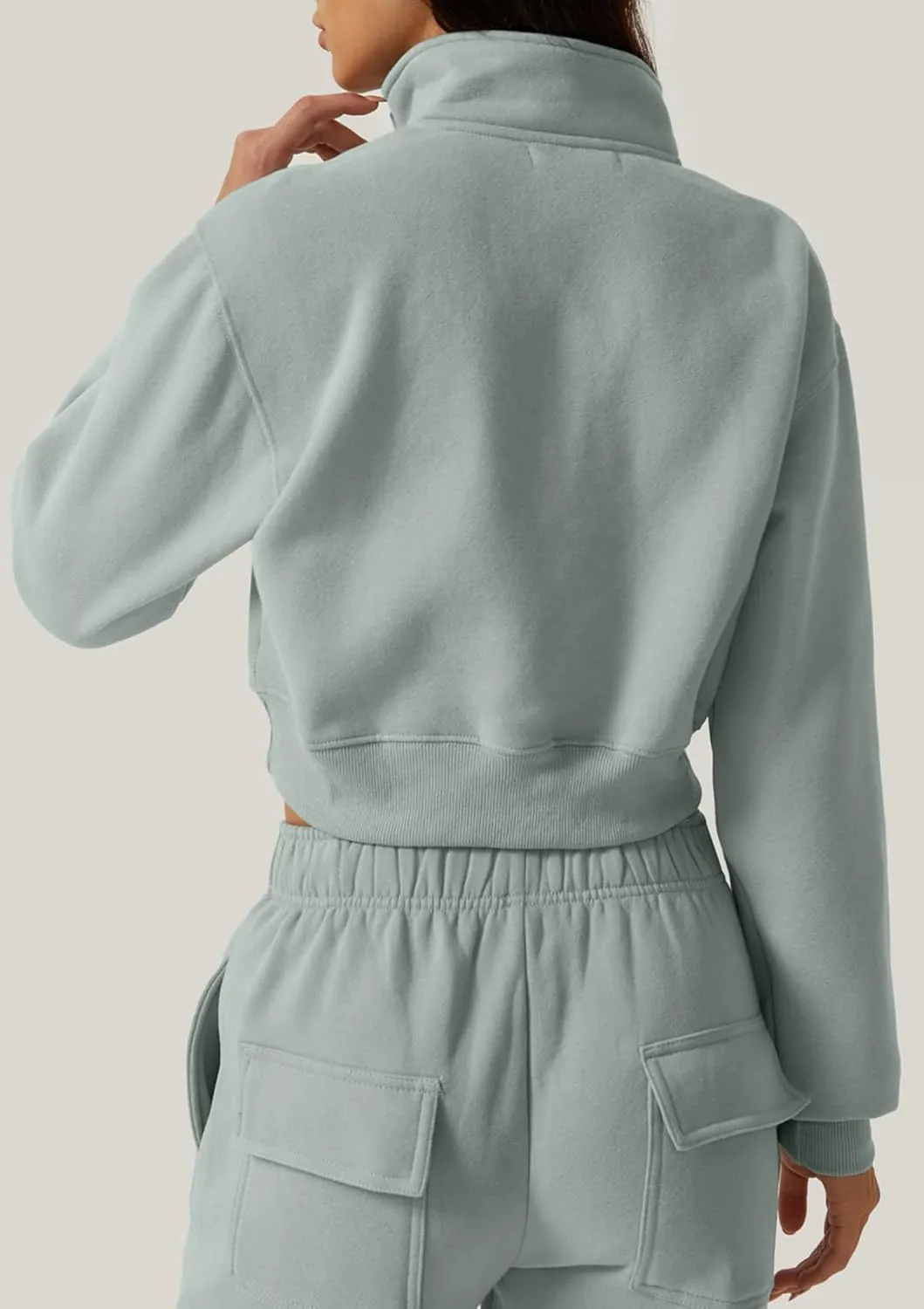 QINSEN Womens Half Zip Crop Sweatshirt High Neck Long Sleeve Pullover Cropped Top