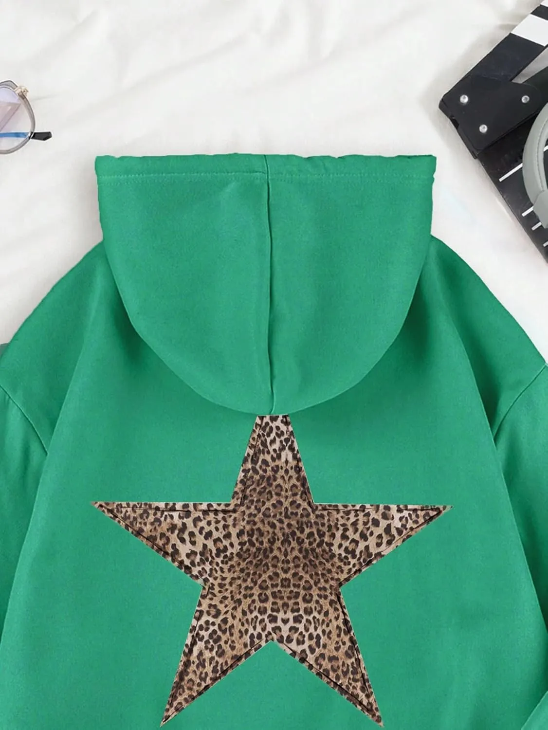 QYZ-Top Womens Cheetah Leopard Star Hoodie Graphic Print Fleece Y2k Oversized Hooded Sweatshirt