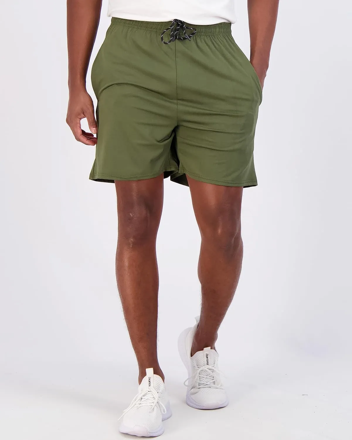 Real Essentials 5 Pack: Men's 5" Inseam Dry-Fit Running Workout Shorts - Pockets & Drawstring (Available in Big & Tall)