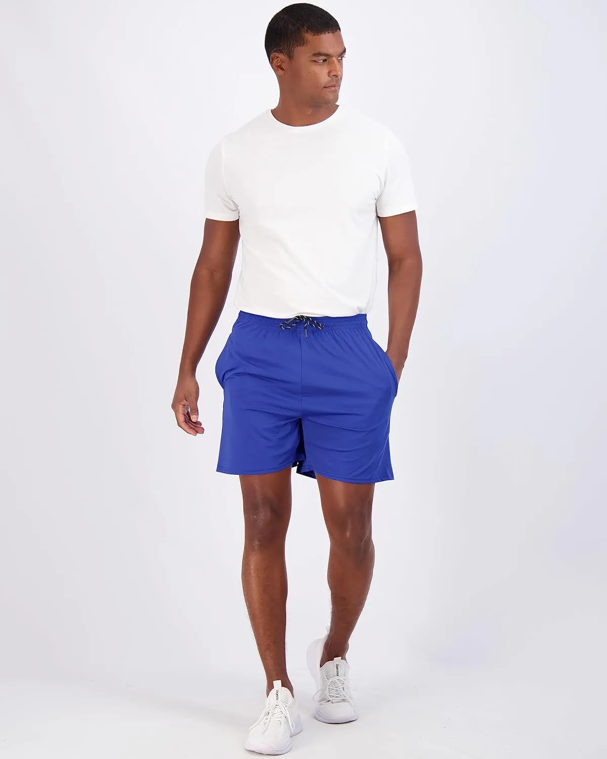 Real Essentials 5 Pack: Men's 5" Inseam Dry-Fit Running Workout Shorts - Pockets & Drawstring (Available in Big & Tall)