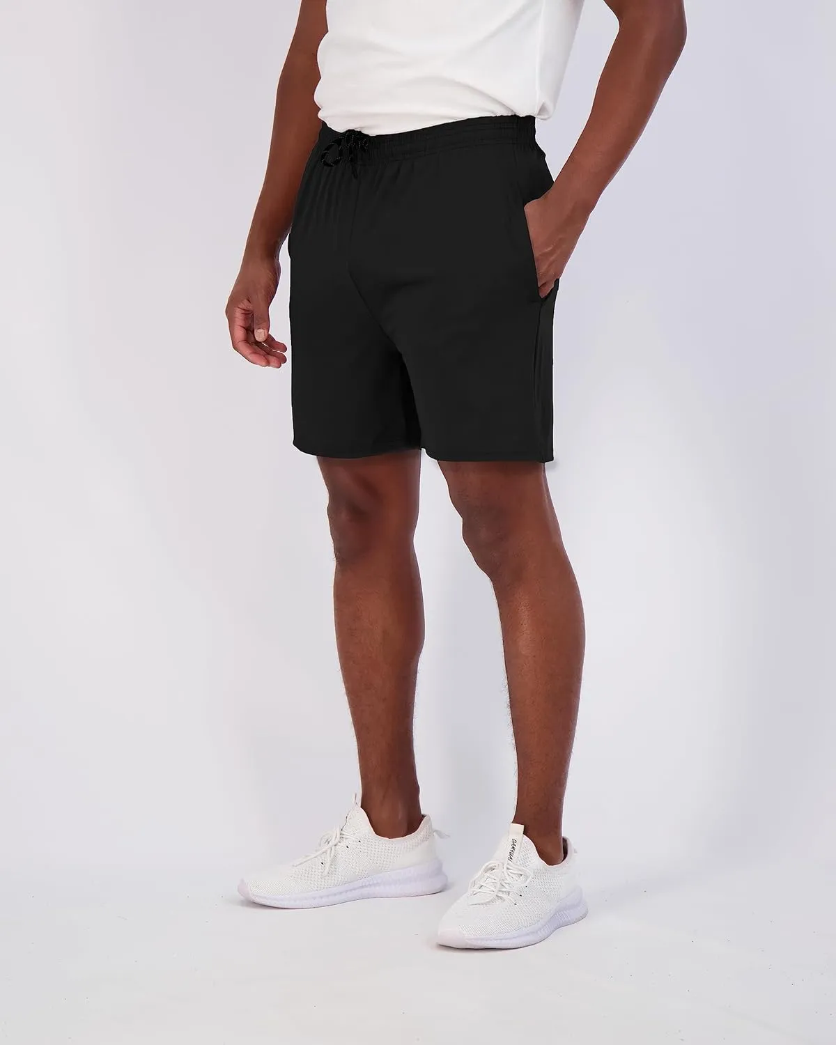 Real Essentials 5 Pack: Men's 5" Inseam Dry-Fit Running Workout Shorts - Pockets & Drawstring (Available in Big & Tall)
