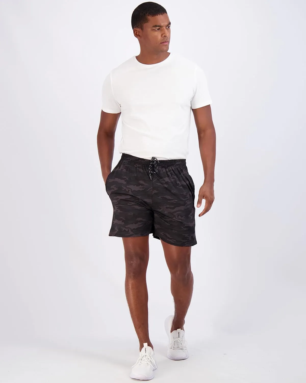 Real Essentials 5 Pack: Men's 5" Inseam Dry-Fit Running Workout Shorts - Pockets & Drawstring (Available in Big & Tall)