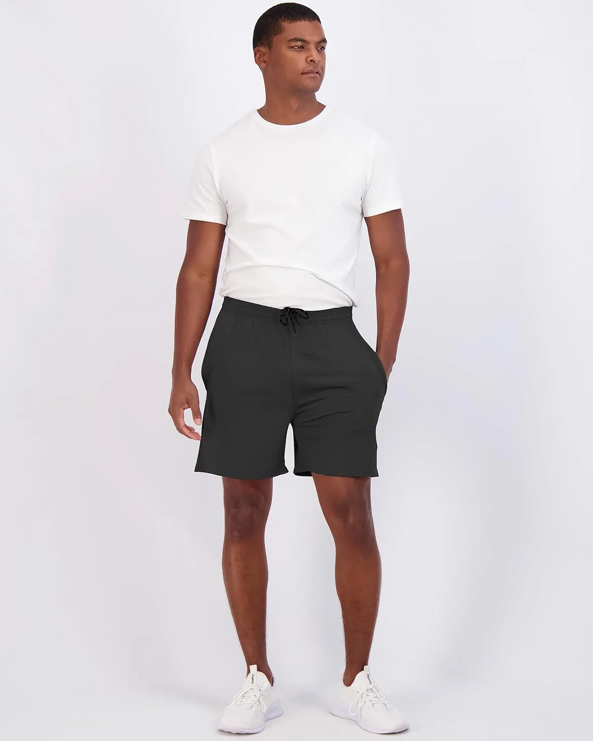 Real Essentials 5 Pack: Men's 5" Inseam Dry-Fit Running Workout Shorts - Pockets & Drawstring (Available in Big & Tall)