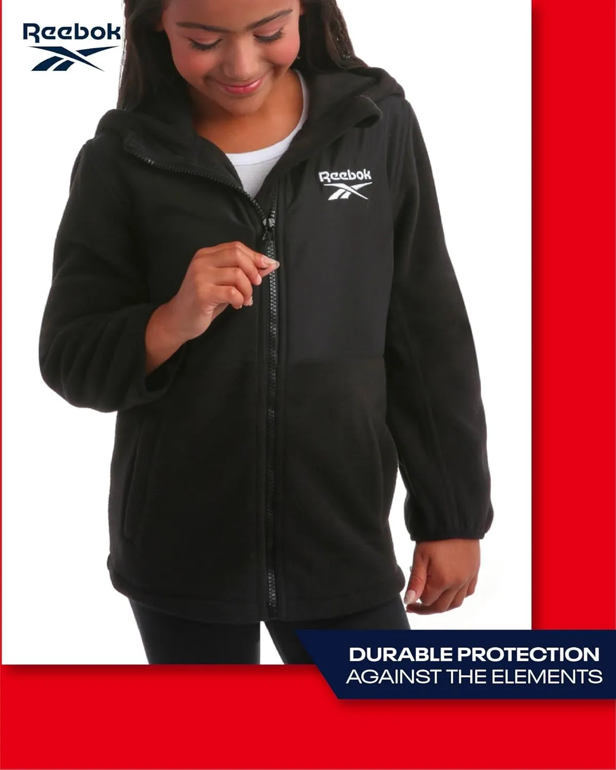 Reebok Girls' Fleece Jacket - Polar Fleece Hoodie Sweatshirt Jacket - Lightweight Coat for Girls (4-16)