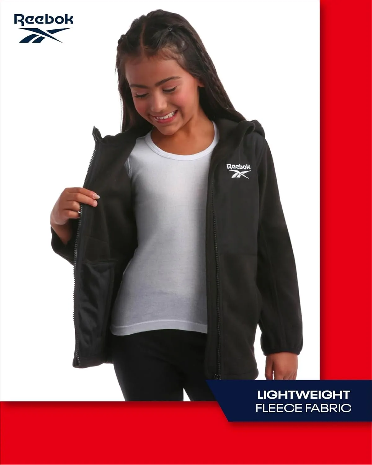 Reebok Girls' Fleece Jacket - Polar Fleece Hoodie Sweatshirt Jacket - Lightweight Coat for Girls (4-16)