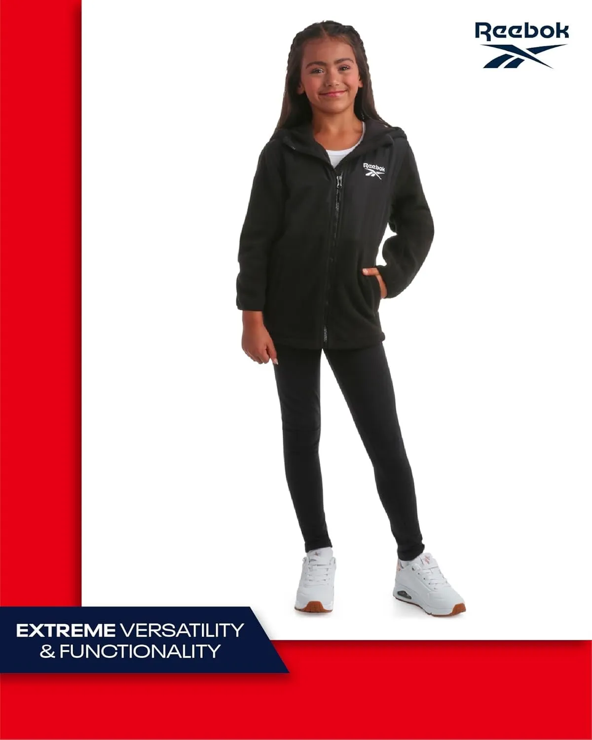 Reebok Girls' Fleece Jacket - Polar Fleece Hoodie Sweatshirt Jacket - Lightweight Coat for Girls (4-16)