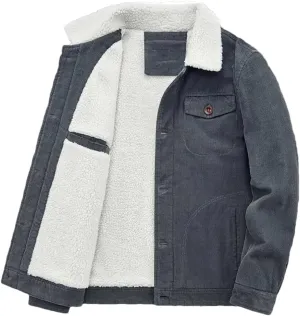 REHJJDFD Male Cotton Jackets Padded Warm Loose Parka Coat Corduroy Short Jacket Solid Zip Windbreaker Men's Casual Windbreake