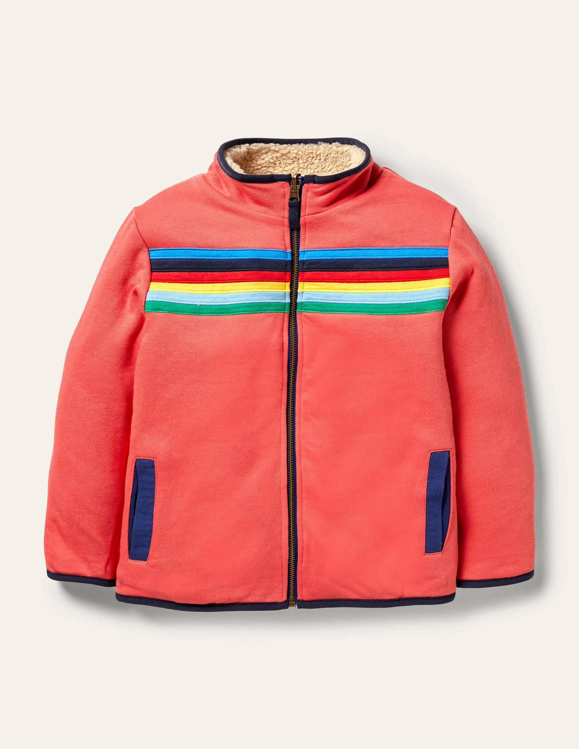 Reversible Zip-up Sweater-Ecru Rainbow