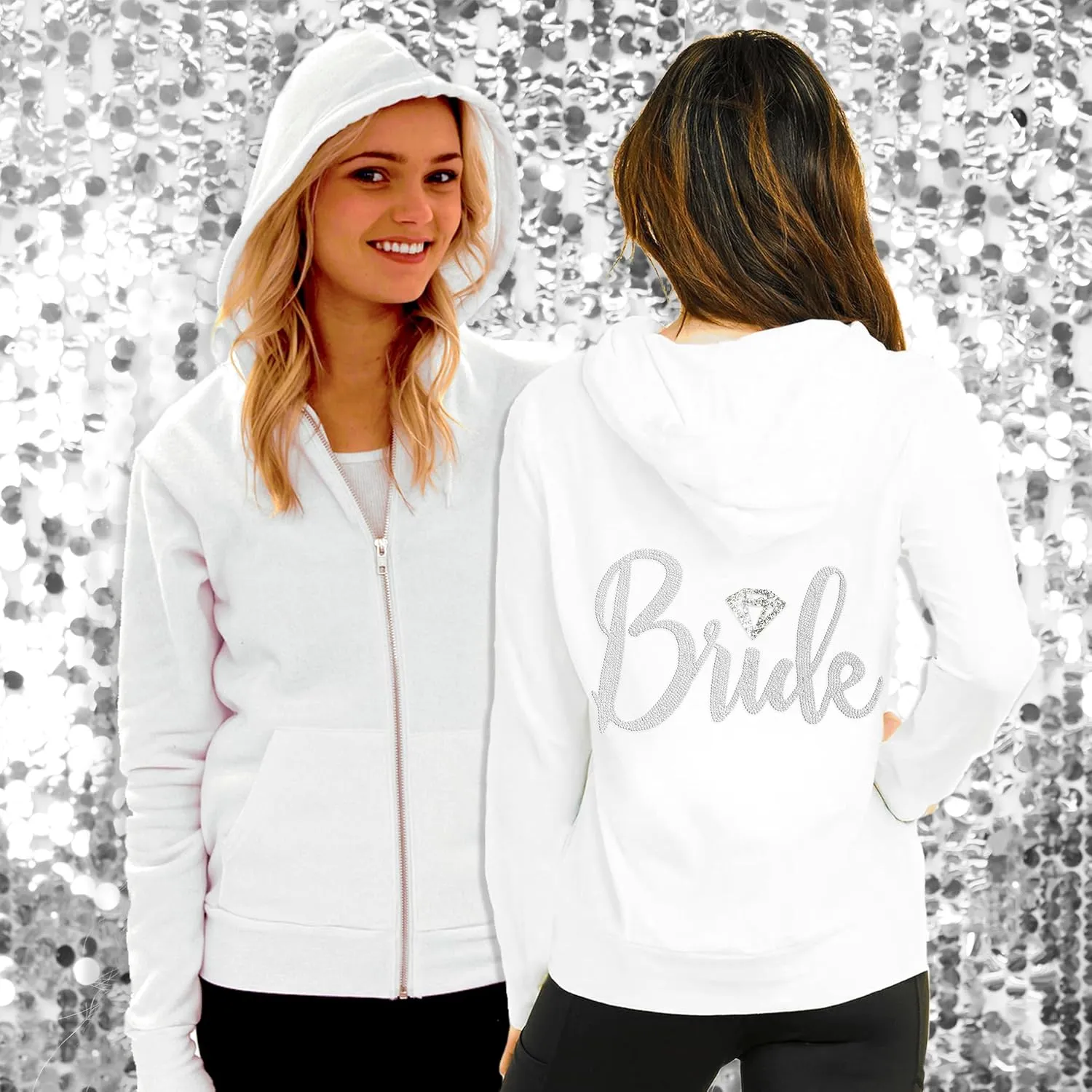 RhinestoneSash Bride Sweatshirt - Bride to Be Bridal Shower Spa Day Zip Up Jacket - Bachelorette Party Hoodie