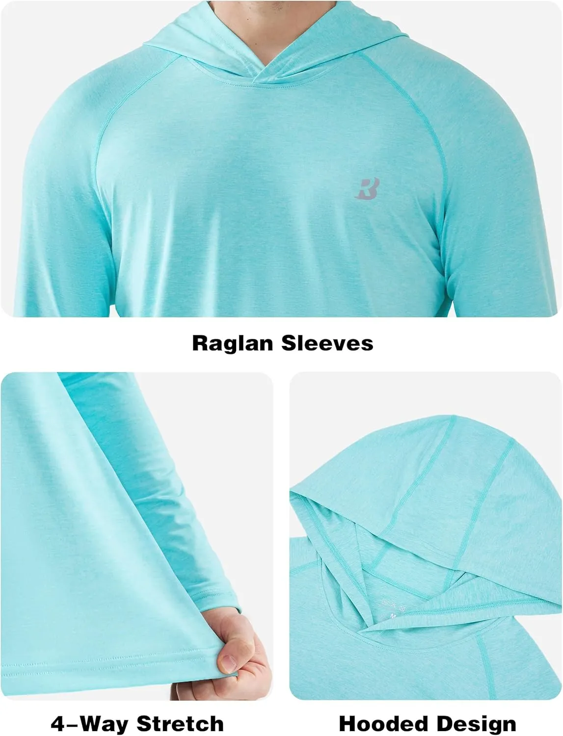 Roadbox Men's UPF 50  Fishing Shirts, Long Sleeve UV Sun Protection SPF Hoodie, Quick Dry Swim Rash Guard for Outdoor Hiking
