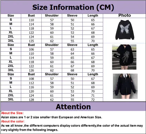 Romildi Harajuku Y2K Autumn Female Hooded Sweatshirt Zipper Butterfly Print Long Sleeve Loose print Women Hoodies Coats plus size women