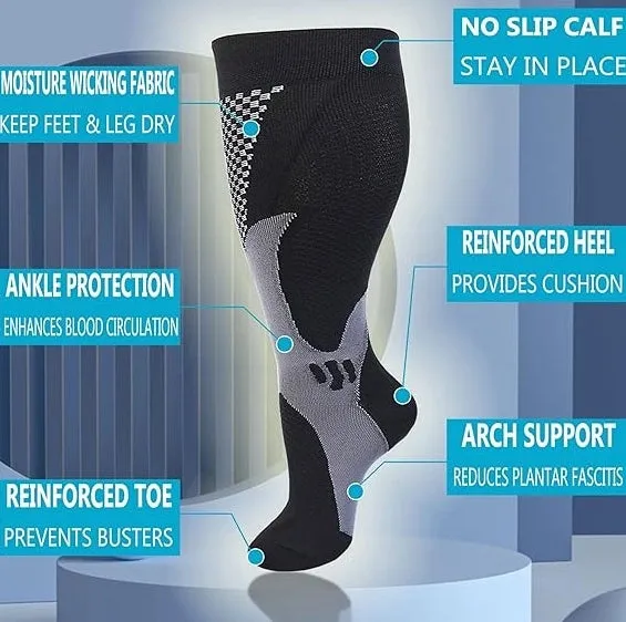 ROYALUCK 4 Pairs Plus Size Knee High Compression Socks for Women and Men