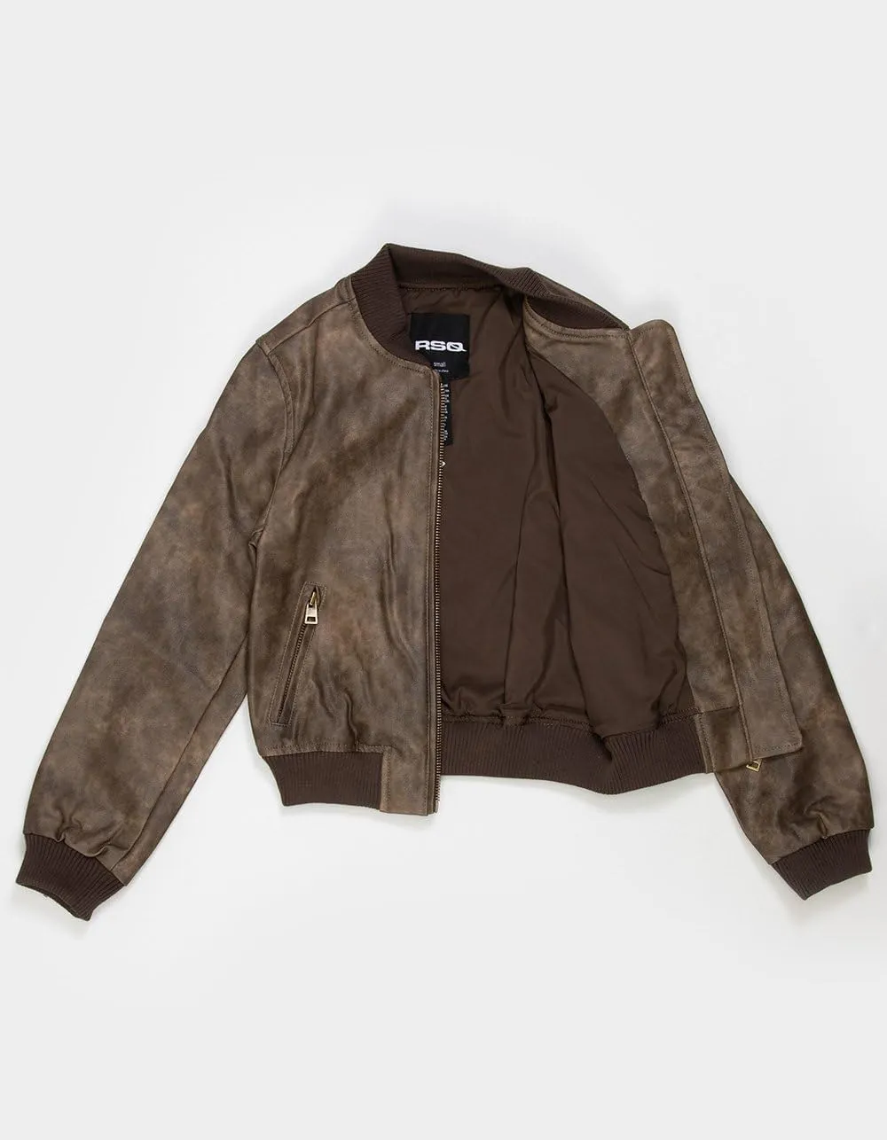 Rsq Girls Washed Faux Leather Bomber Jacket