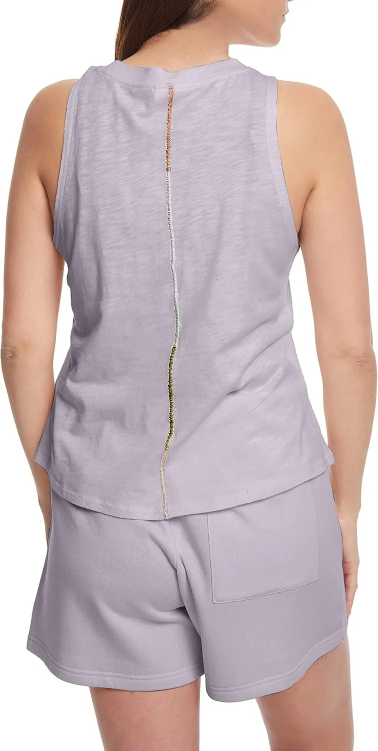 Sage Collective Women's Sleeveless Round Neck Zigzag Embroidery Stretch Athletic Yoga Tank Top
