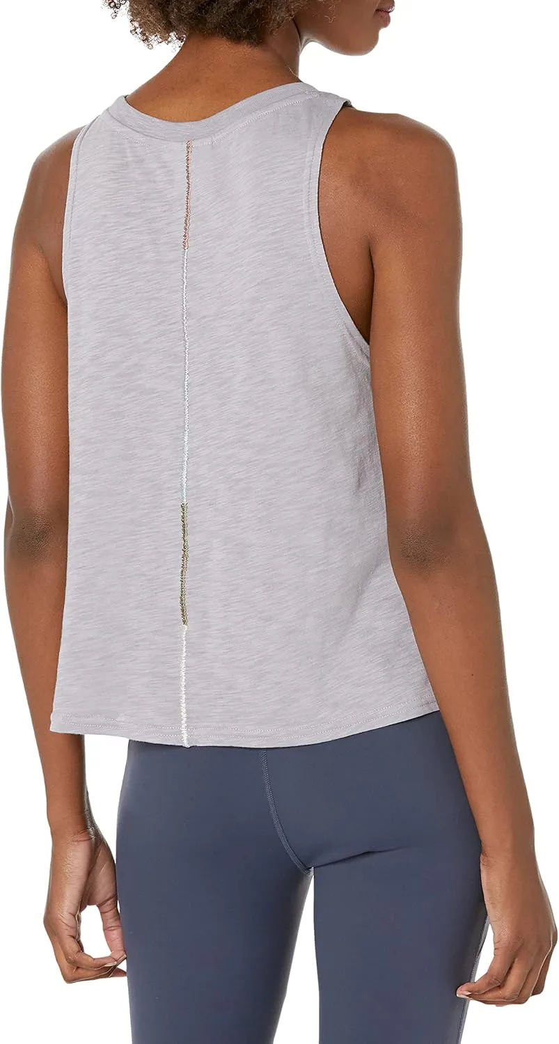Sage Collective Women's Sleeveless Round Neck Zigzag Embroidery Stretch Athletic Yoga Tank Top