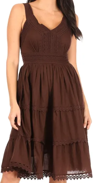 Sakkas Presta Roman Sleeveless Lined Tank Top Dress with Emrboidery Lace Design