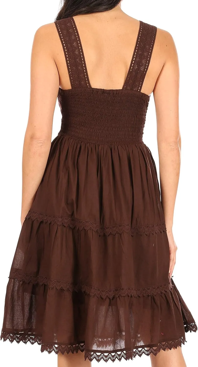Sakkas Presta Roman Sleeveless Lined Tank Top Dress with Emrboidery Lace Design